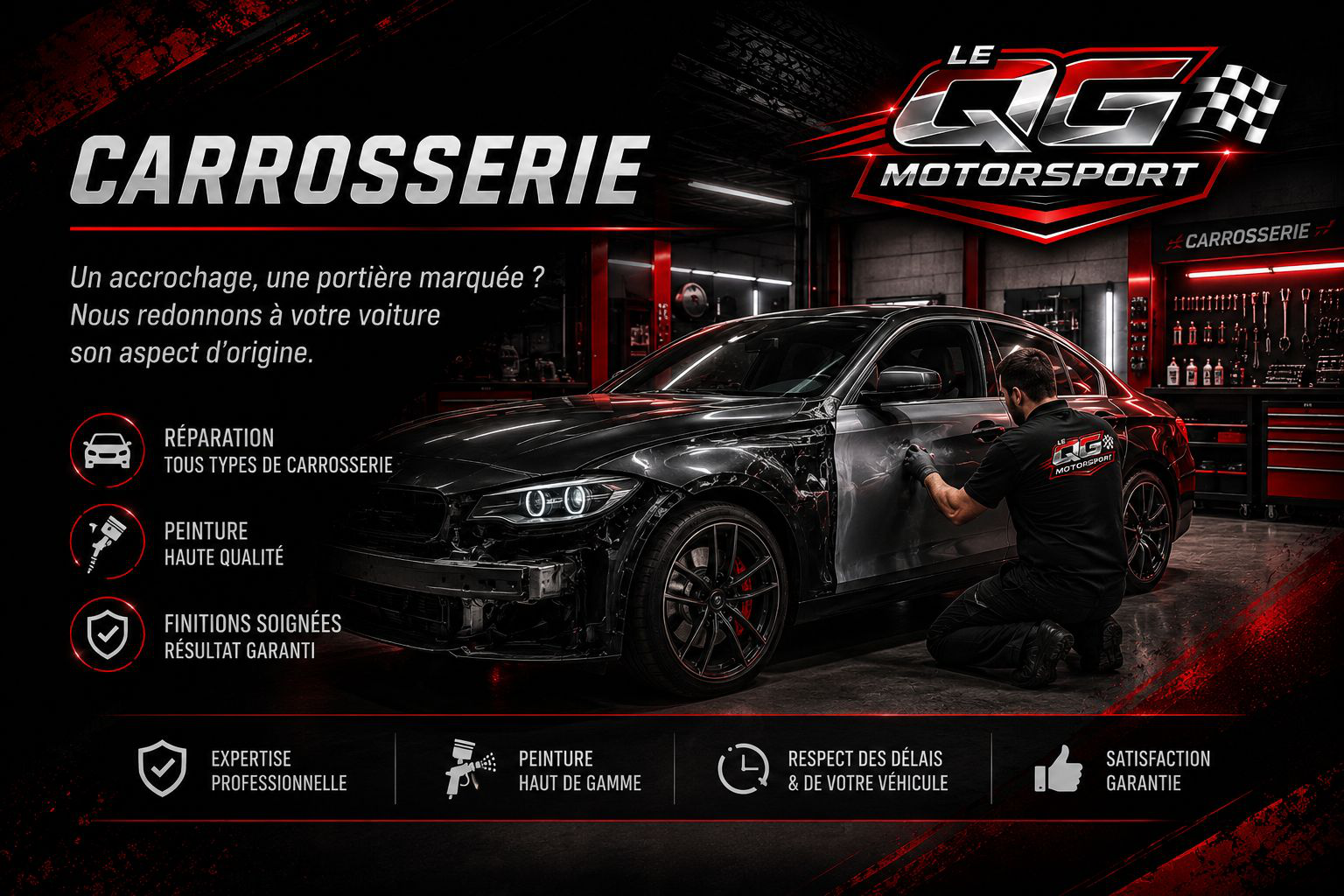 Carrosserie et peinture à l'atelier LE QG Motorsport