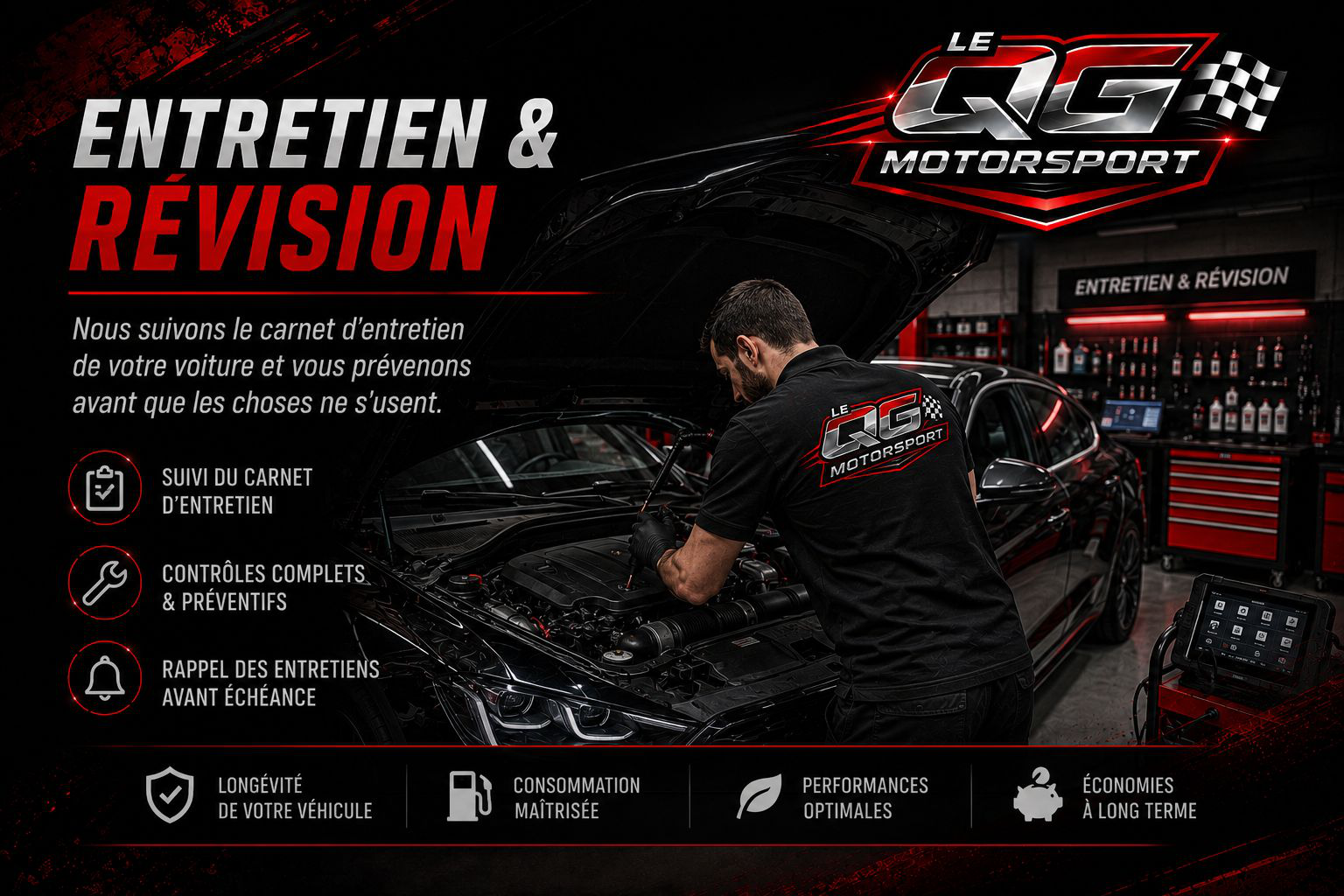Entretien et révision d'un véhicule à l'atelier LE QG Motorsport